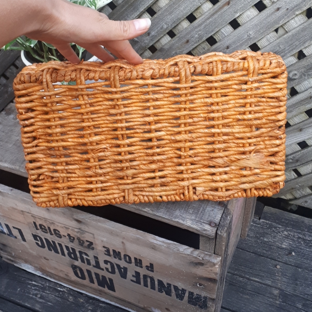 Wicker tray 4" H at handles 7" W by 13" L - Picture 3 of 3
